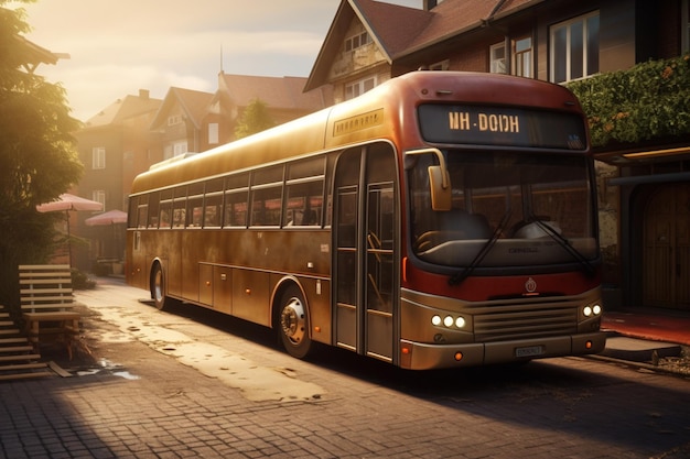 Foto autobus in strada durante una giornata di sole ai generativa