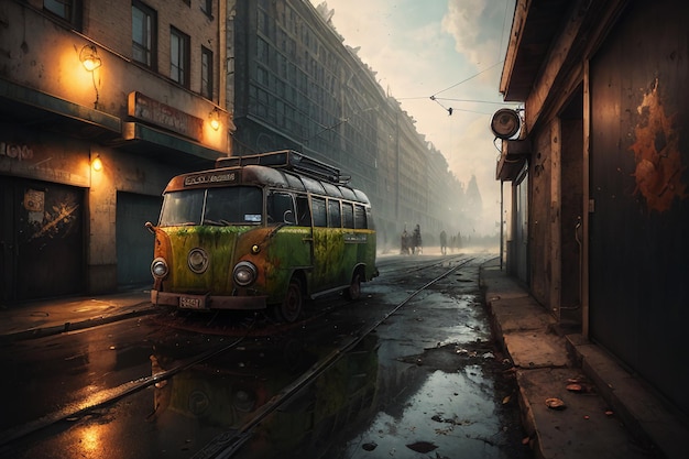 Photo a bus on a street in the rain