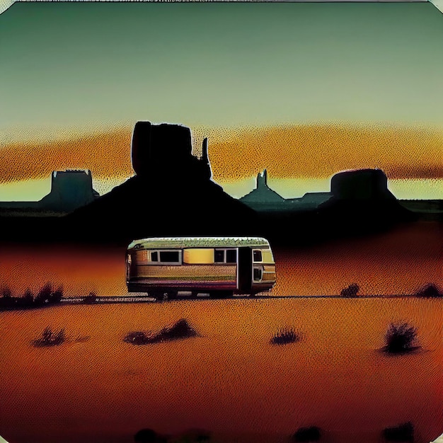 Bus that is sitting in the dirt generative ai