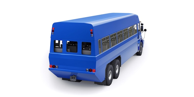 Автобус для перевозки рабочих в труднодоступные места. 3D иллюстрация.