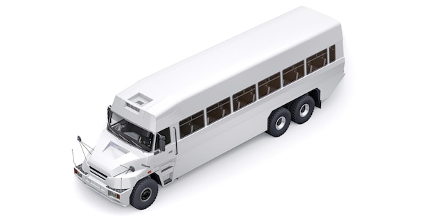 Bus to transport workers to hard to reach areas. 3D illustration.