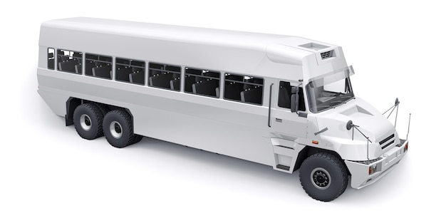 Автобус для перевозки рабочих в труднодоступные районы 3D иллюстрация