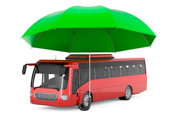 Bus under umbrella Passenger Transportation Insurance concept 3D rendering