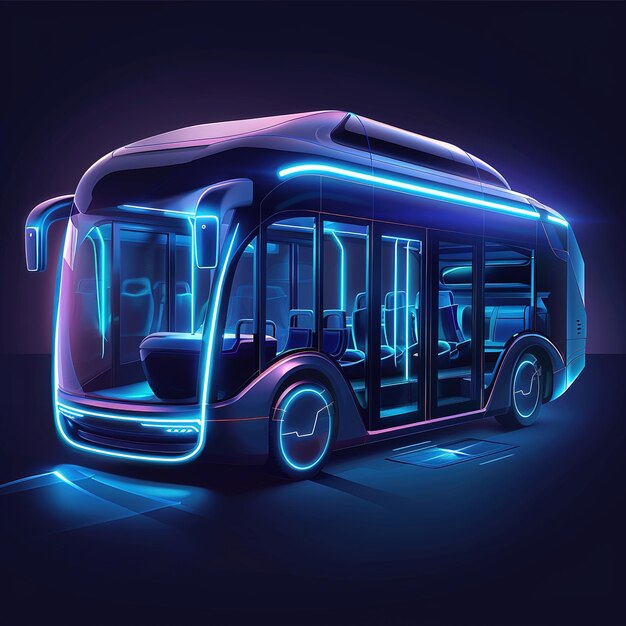 Photo a bus with a blue neon light on the front and the side is lit up