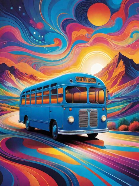 다채로운 배경을 가진 버스