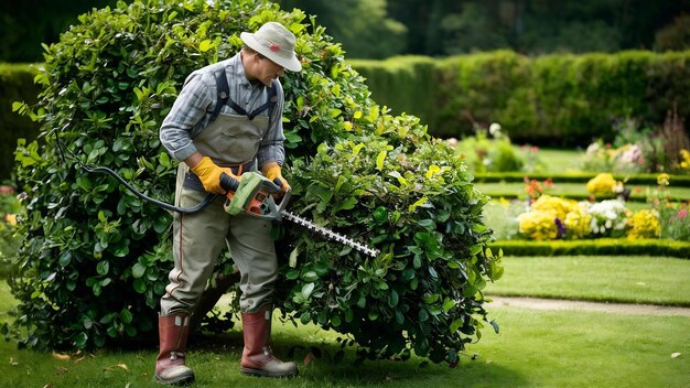 Bush pruning with hedge trimmer