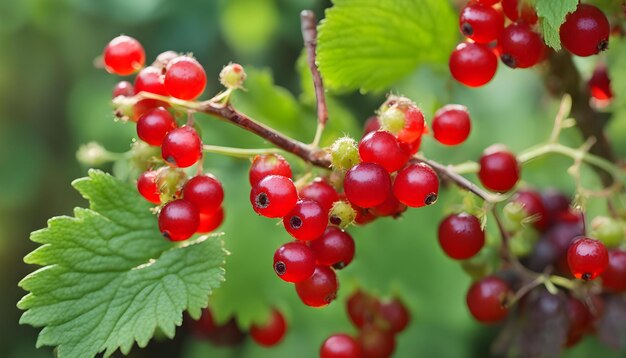 Photo a bush with red berries on it and a green leaf