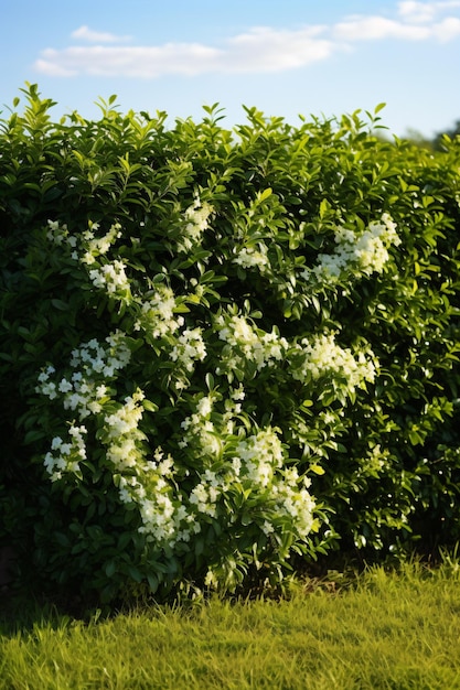 Photo a bush with white flowers in the grass