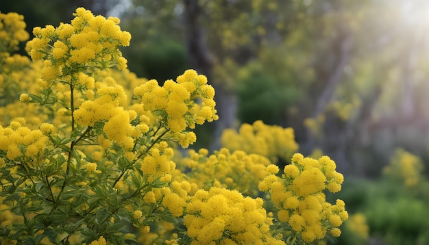 Photo a bush with yellow flowers that says  spring  on it