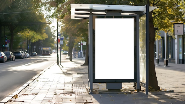 bushalte bij bushalte lege witte lichtbox lege billboard bushalte advertentie glas Generatieve AI