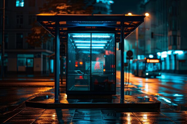 Foto bushalte op nighttime street