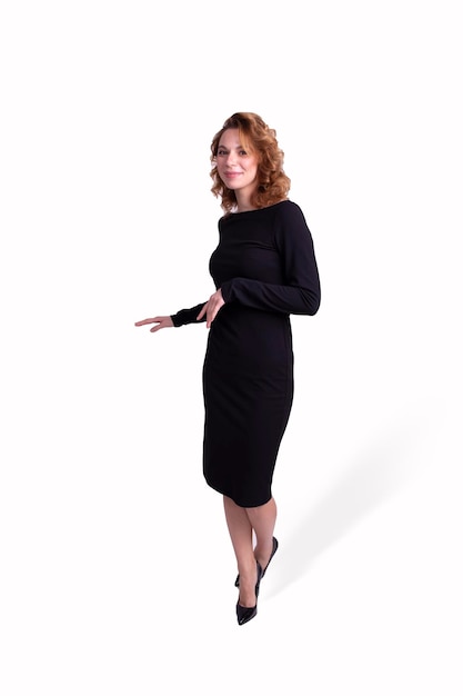 busines woman in black dress  on high heels