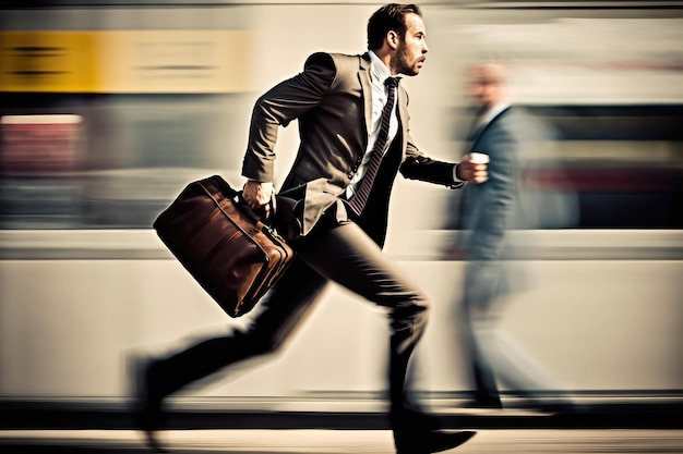 Businesman rushing to his flight briefcase in hand