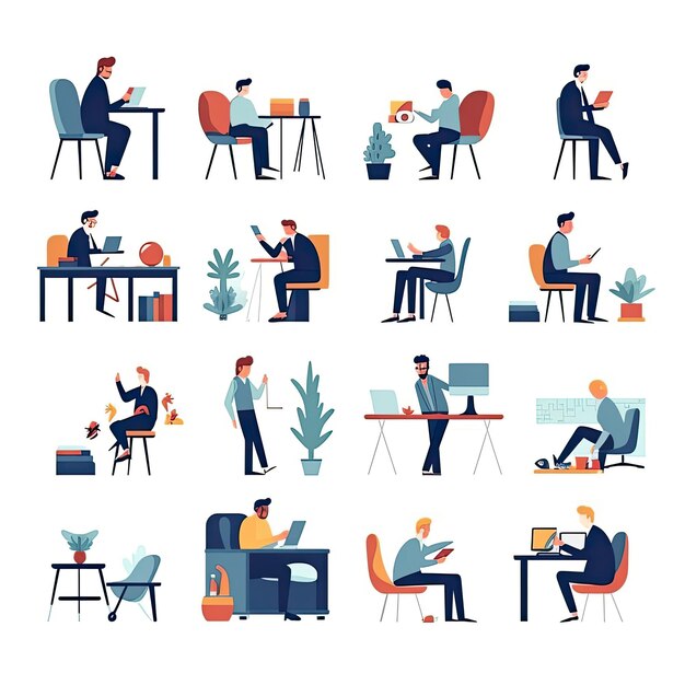 A businesmen Flat vector illustration daily activities working on white background AI Generated