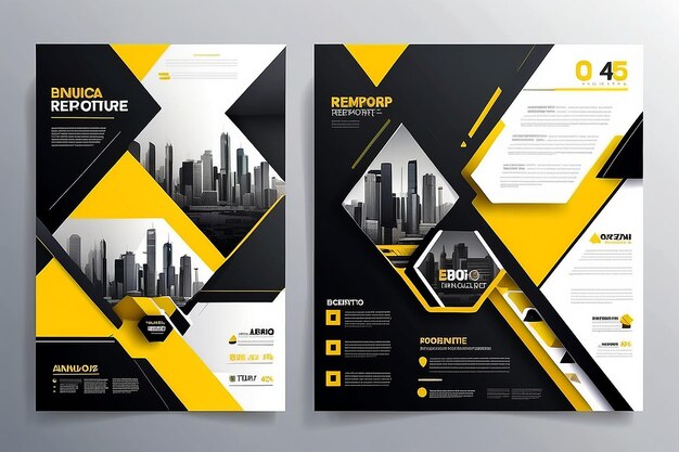 Business abstract vector template for Brochure AnnualReport Magazine Poster Corporate Presentation Portfolio Flyer infographic with yellow and black color size A4 Front and back