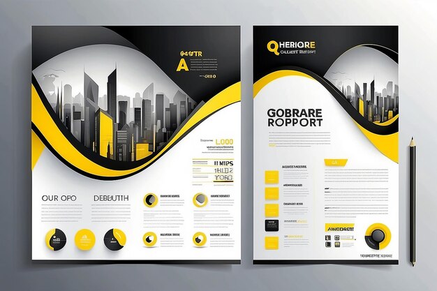 Business abstract vector template for Brochure AnnualReport Magazine Poster Corporate Presentation Portfolio Flyer infographic with yellow and black color size A4 Front and back