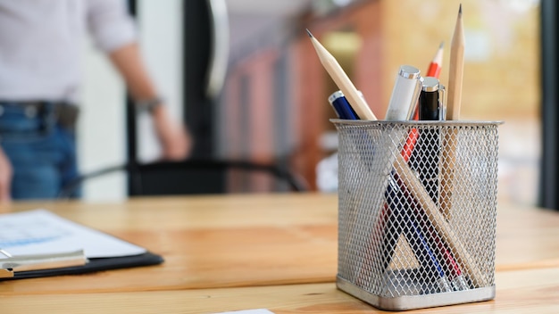 Business accessories pen and pencil for new project idea desk in the office