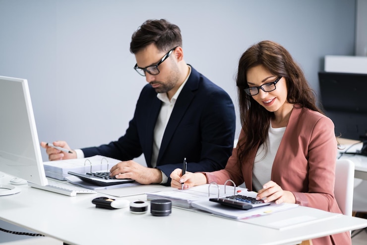 Photo business accountant people doing tax audit and accounting