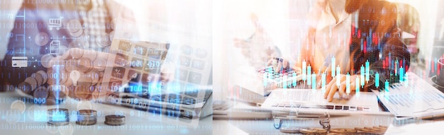 Business accountant working on desk using mobile phone and calculator to calculate budget concept finance and accounting in morning light