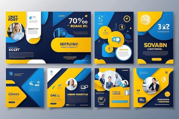 Photo business advertisement social media post bundle with blue and yellow colors