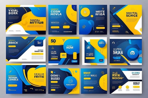 Business advertisement social media post bundle with blue and yellow colors