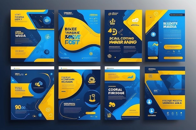 Foto bundle di annunci commerciali sui social media con colori blu e giallo