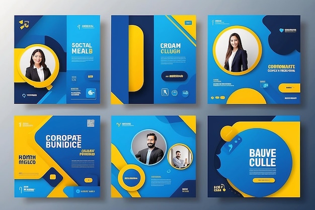 Foto bundle di annunci commerciali sui social media con colori blu e giallo
