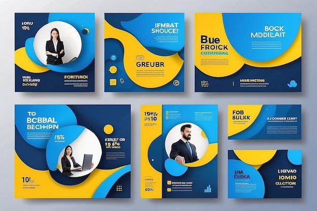 Photo business advertisement social media post bundle with blue and yellow colors