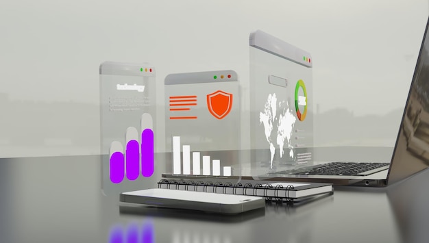 KPI と M を備えたデータ分析と管理システムにコンピューターとダッシュボードを使用するビジネス アナリスト