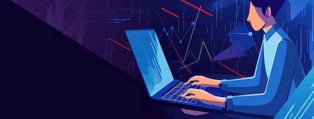 Business Analyst Working on Laptop with Data Visualization