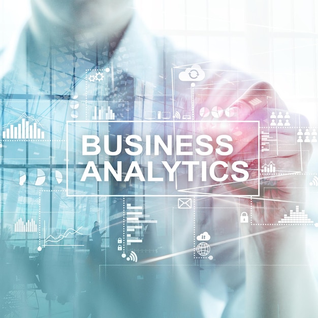 Business analytics concept on double exposure background