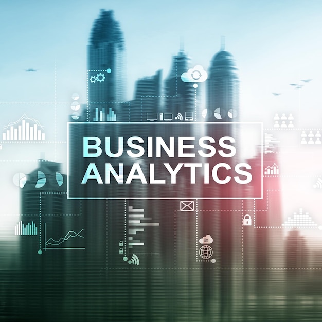 Business analytics concept on double exposure background