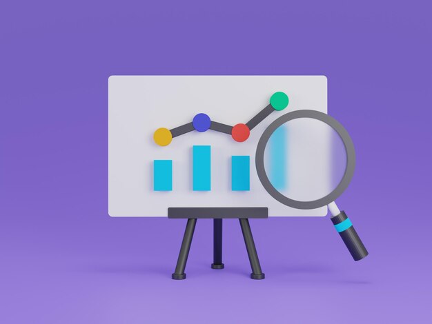 business analytics with magnifying glass 3d illustration