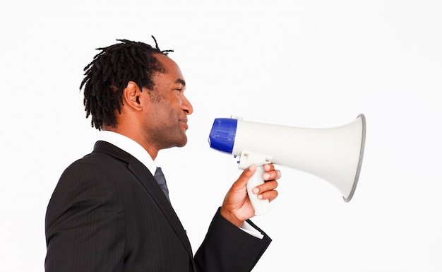 Business announcement through megaphone 