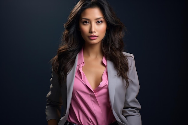 Business asian girl in a pink blazer and jeans