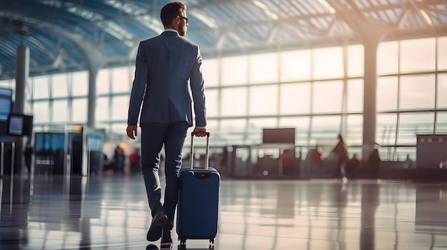 Business background Successful business man with bag on airport