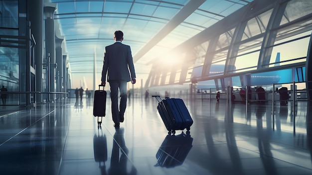 Business background Successful business man with bag on airport