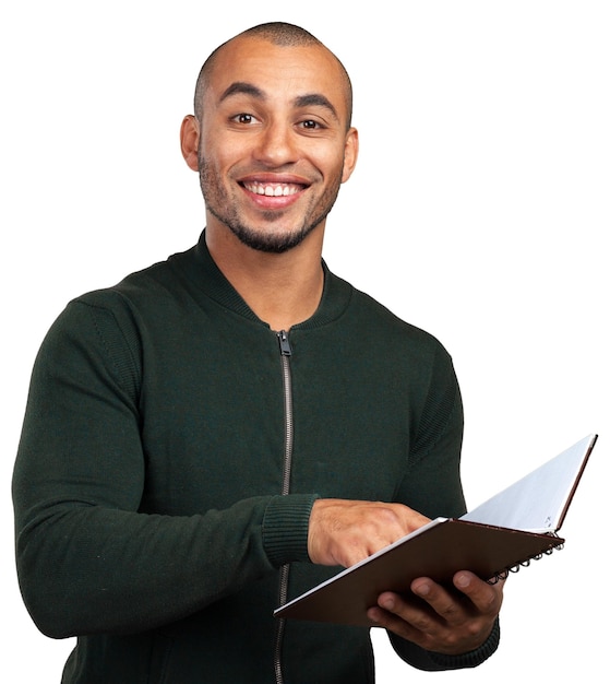 Business black man holding a book