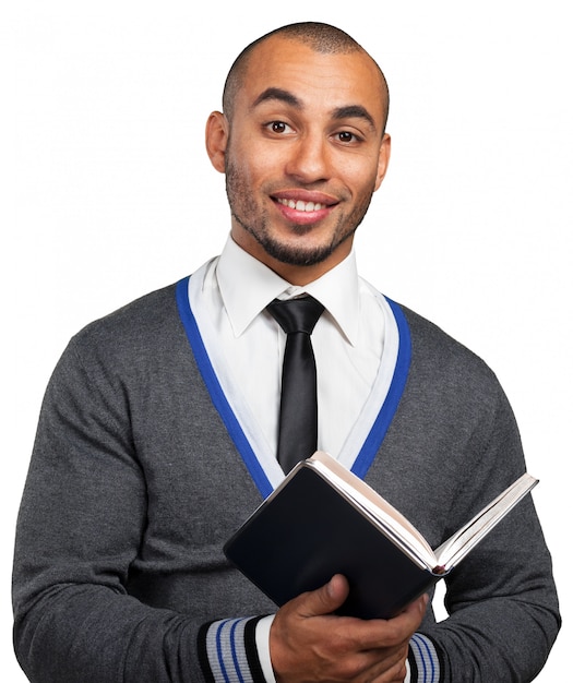 Business black man holding a book