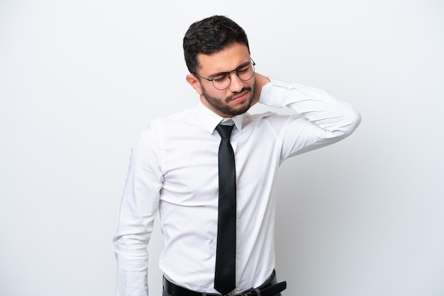 Business Brazilian man isolated on white background with neckache