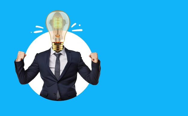 Photo business bright idea business man with a light bulb head