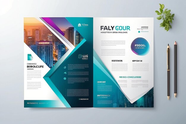 Business brochure design template Vector flyer layout blur background with elements