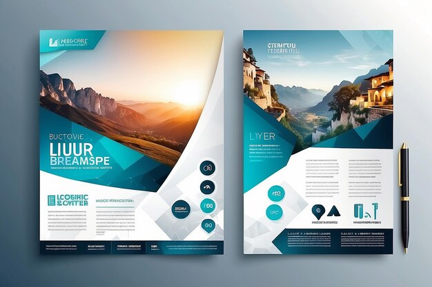 Foto business brochure design template vector flyer layout onscherpe achtergrond met elementen voor tijdschrift