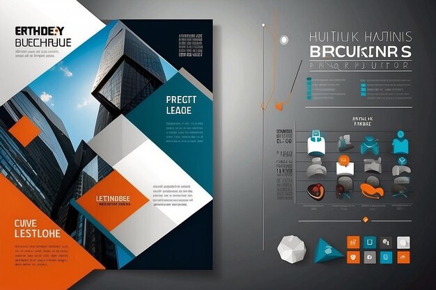 Photo business brochure flyer design template vectorgeometric square material background