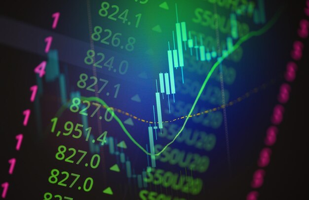 Business candle stick graph chart of stock market investment trading on background design Trend of stock graph market exchange financial economy concept