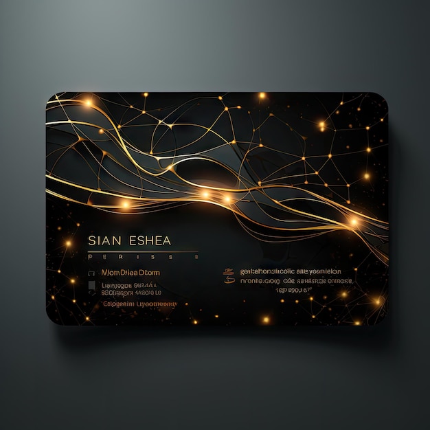 Business card Art design logo like strings horizontal golden lines on a black matte