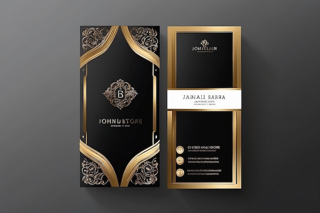 Photo business card dark gold and white vertical card name vertical luxury editable template