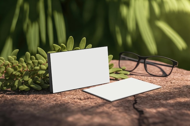 Photo business card layout on a botanical background with leaves ai generation