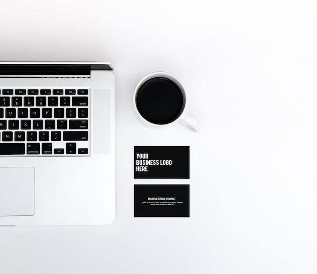 business card mockup and laptop