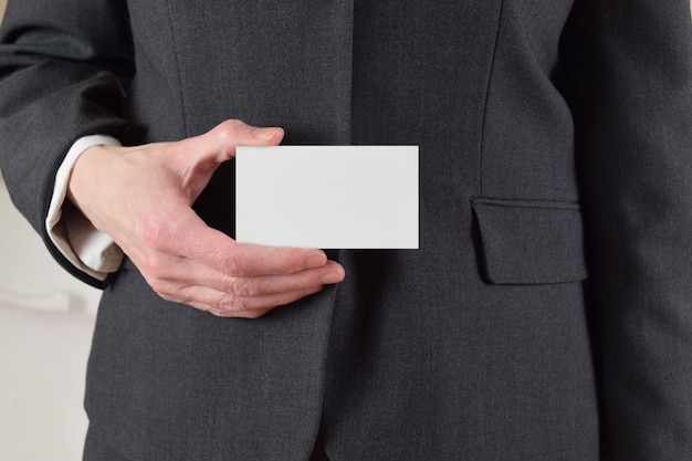 Business Card Mockup with Caucasian Business Woman in Suit